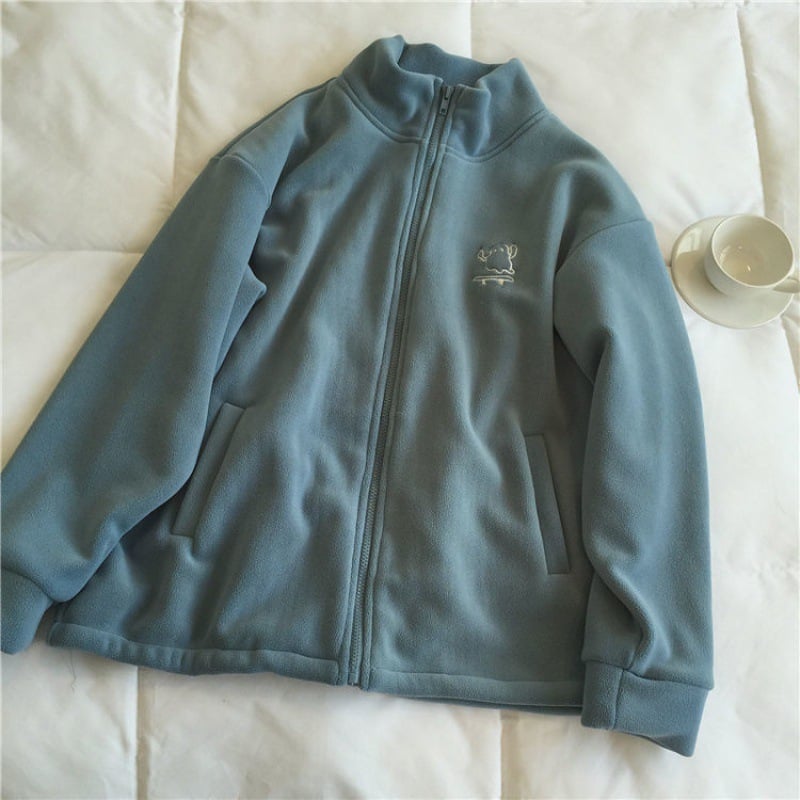 Embroidered Turtleneck Zipper Sweatshirt Cardigan for Women