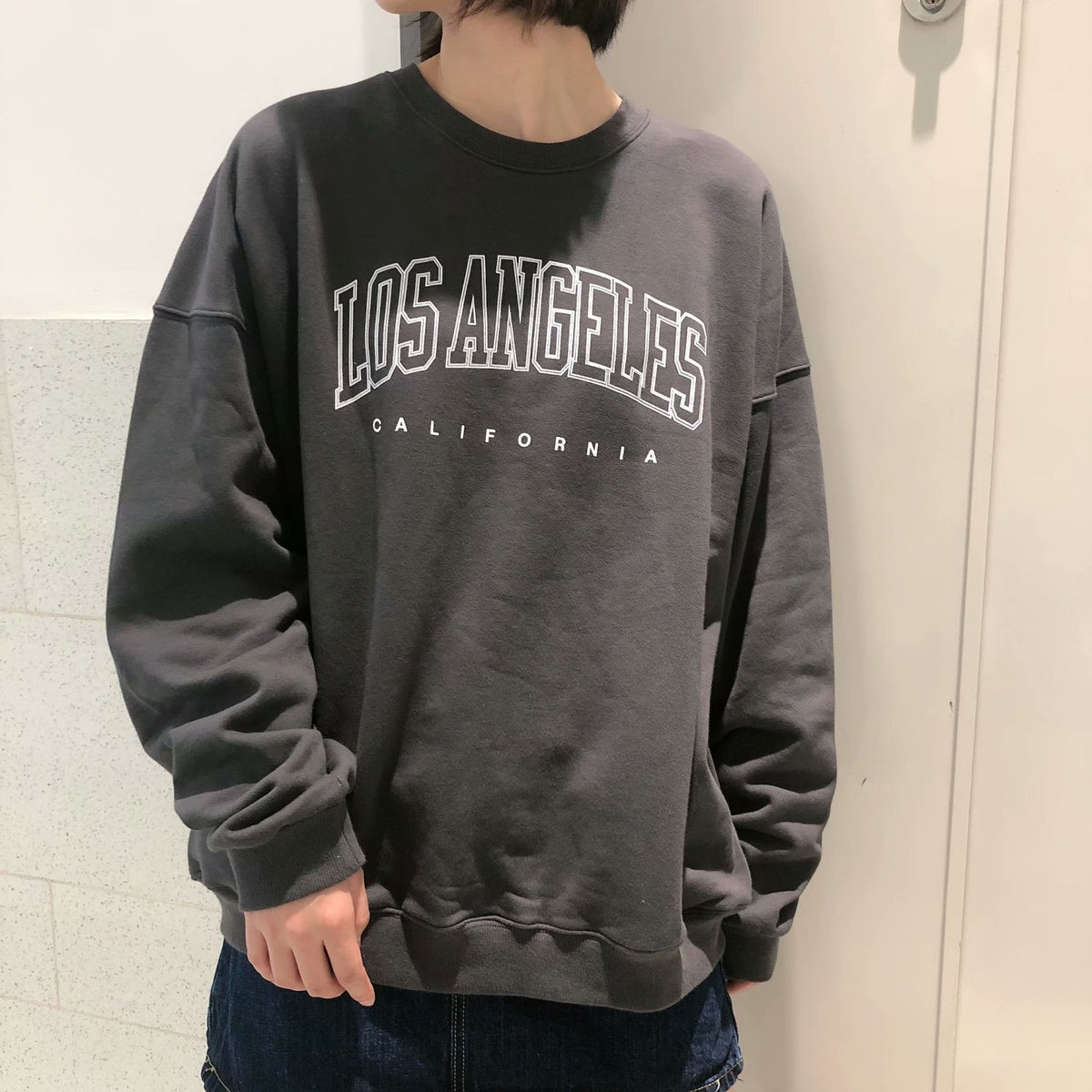 Los Angeles Letter Print Loose Crew Neck Sweatshirt