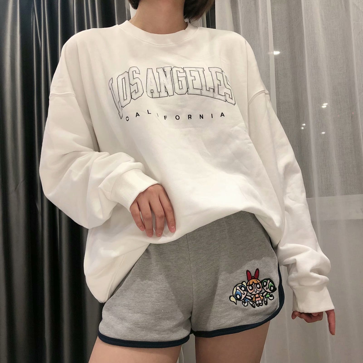 Los Angeles Letter Print Loose Crew Neck Sweatshirt
