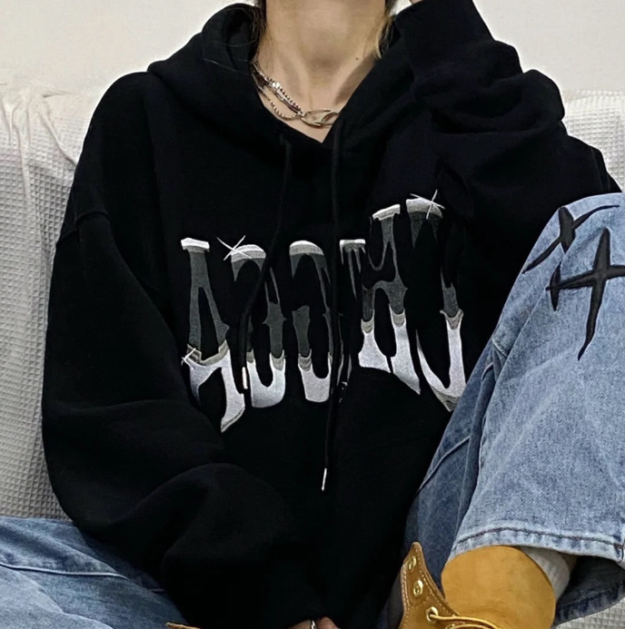 Hooded Long Sleeve All-Match Printed Top
