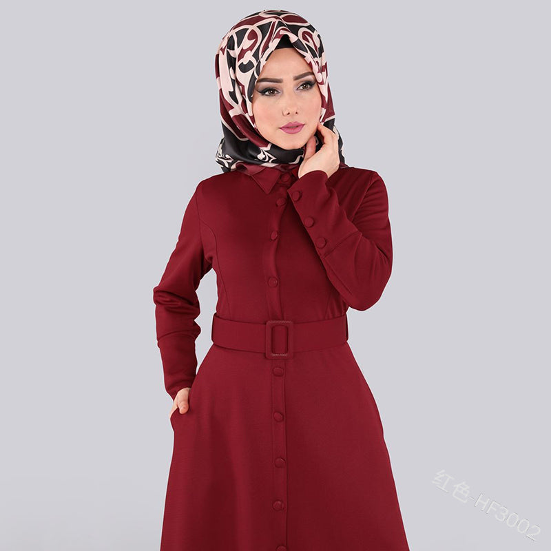 Casual Fashion Arabic Style Long Dress with Belt