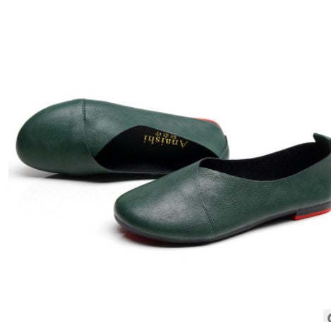 Flat Round Toe Soft Leather Shoes for Women