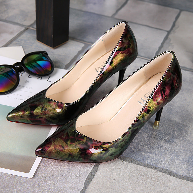 Patent Leather Pointed High Heel Shoes for Women