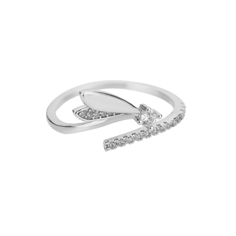 Geometric Heart-Shaped Zircon Open Ring for Women