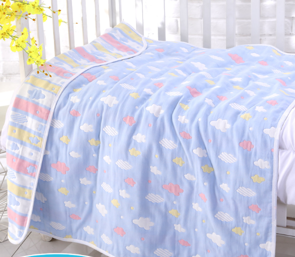 Pure Cotton 6-Layer Baby Bath Towel Blanket, 110cm