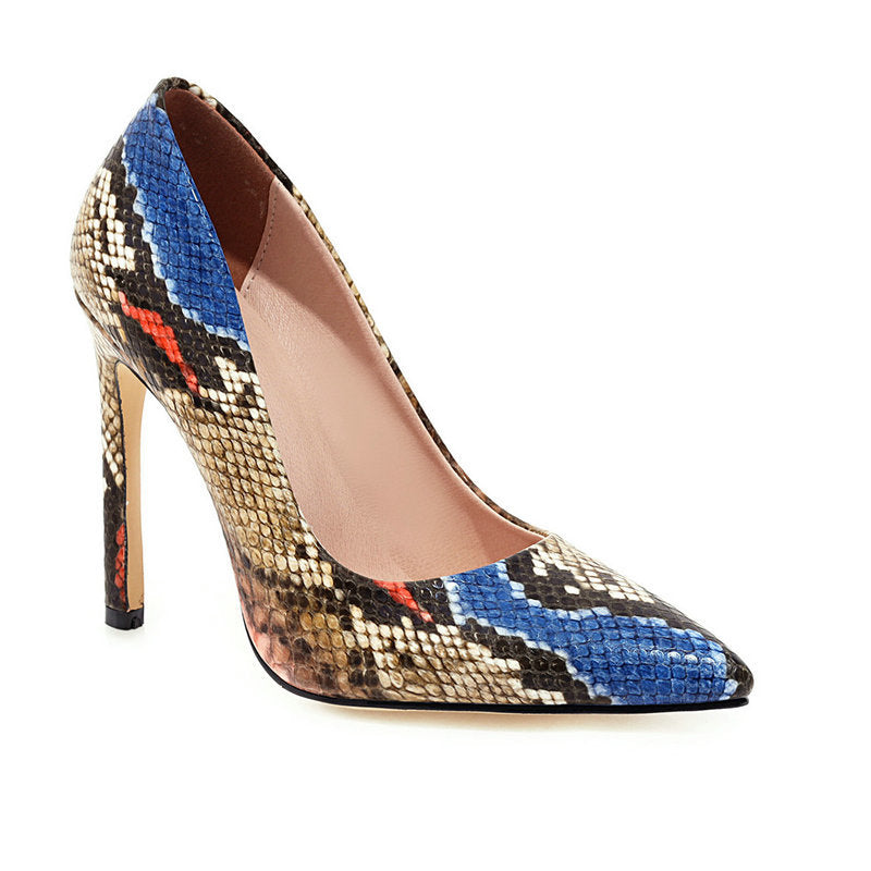 Color Block Snakeskin High Heel Shoes for Women
