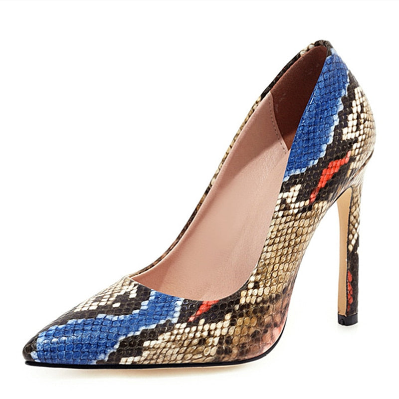 Color Block Snakeskin High Heel Shoes for Women