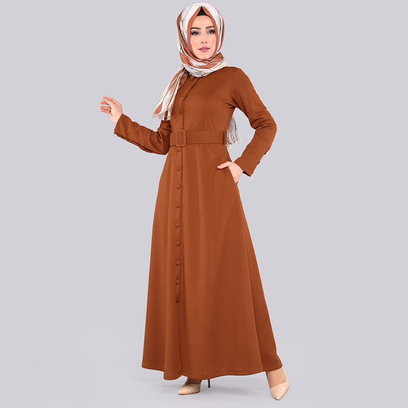 Casual Fashion Arabic Style Long Dress with Belt