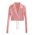 Spring Deep V-Neck Tie Long Sleeve Knitted Cardigan