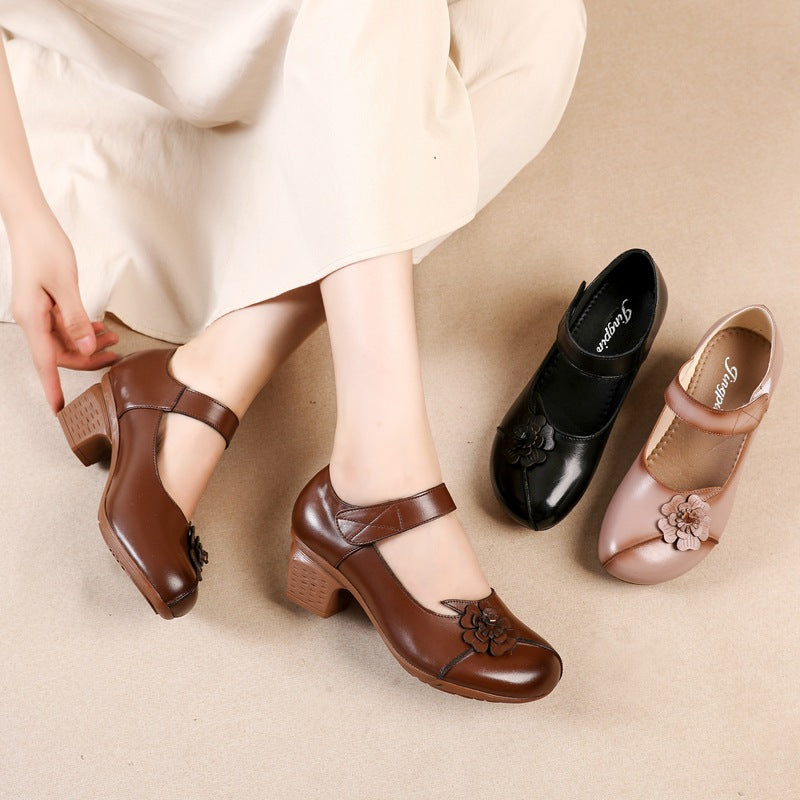 Genuine Leather Vintage Mary Jane Shoes for Women