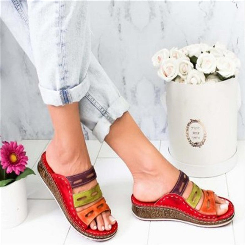 Color Block Wedge Heel Platform Shoes for Women