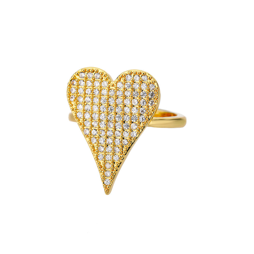 Geometric Heart-Shaped Zircon Open Ring for Women
