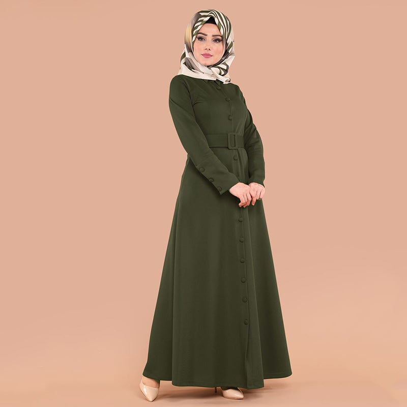 Casual Fashion Arabic Style Long Dress with Belt