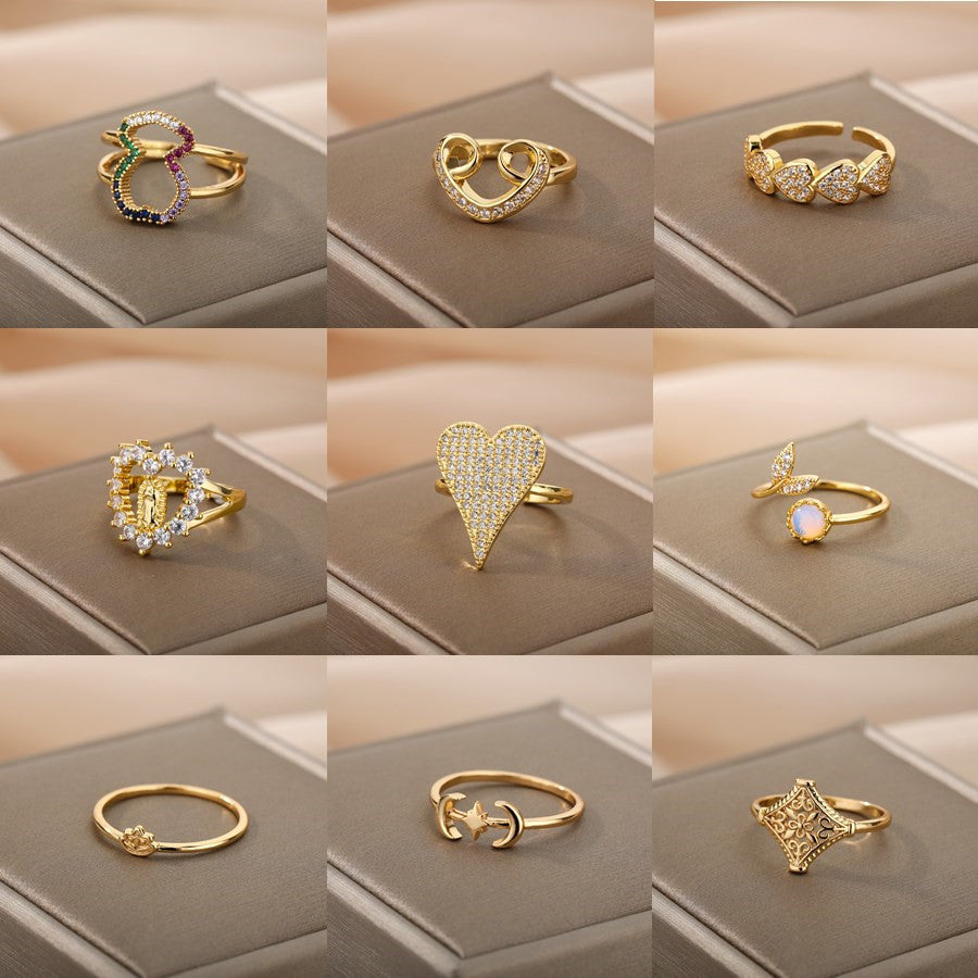 Geometric Heart-Shaped Zircon Open Ring for Women