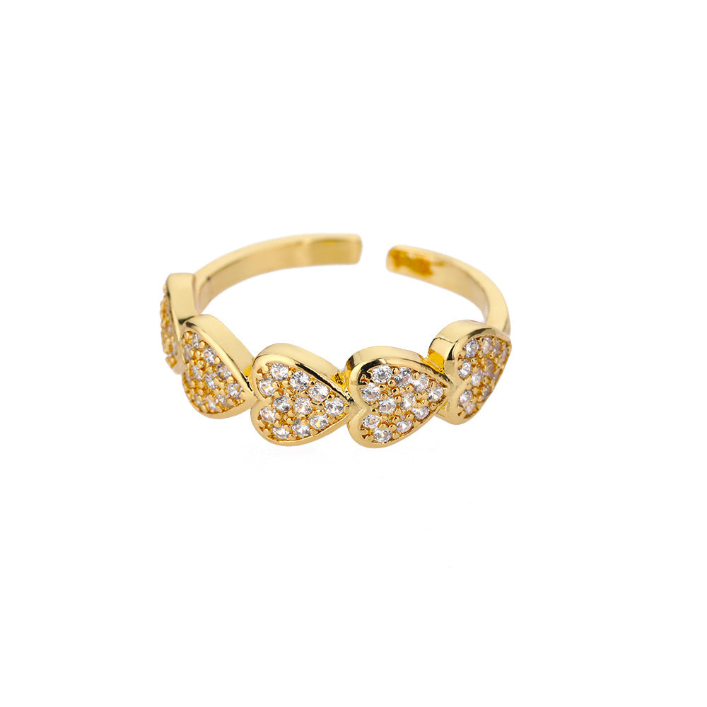 Geometric Heart-Shaped Zircon Open Ring for Women