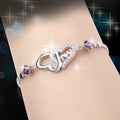 925 Silver Crystal Double Heart Bracelet