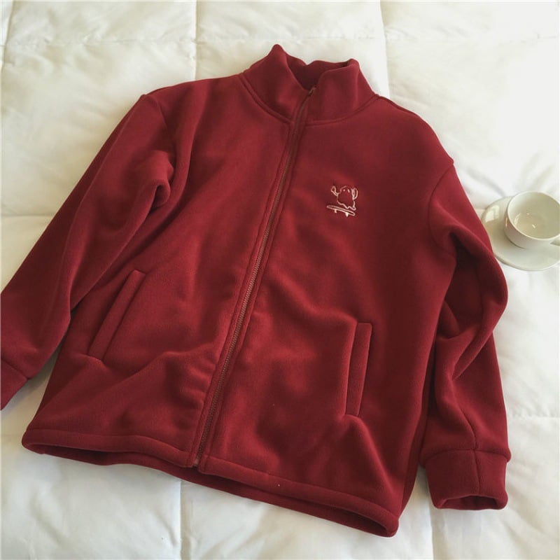 Embroidered Turtleneck Zipper Sweatshirt Cardigan for Women
