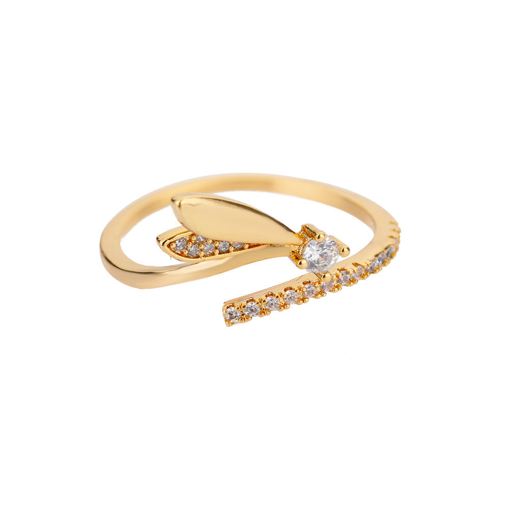 Geometric Heart-Shaped Zircon Open Ring for Women