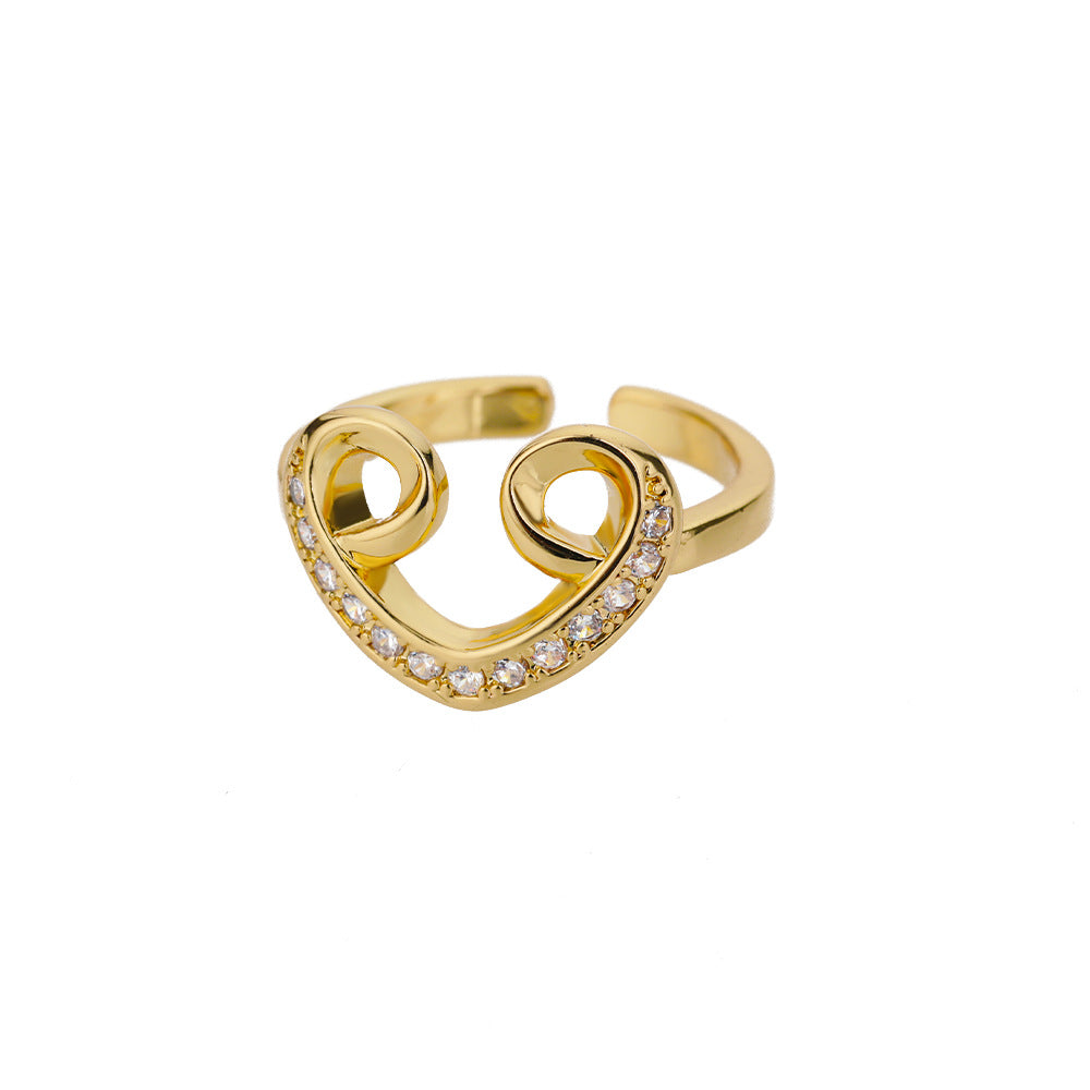 Geometric Heart-Shaped Zircon Open Ring for Women