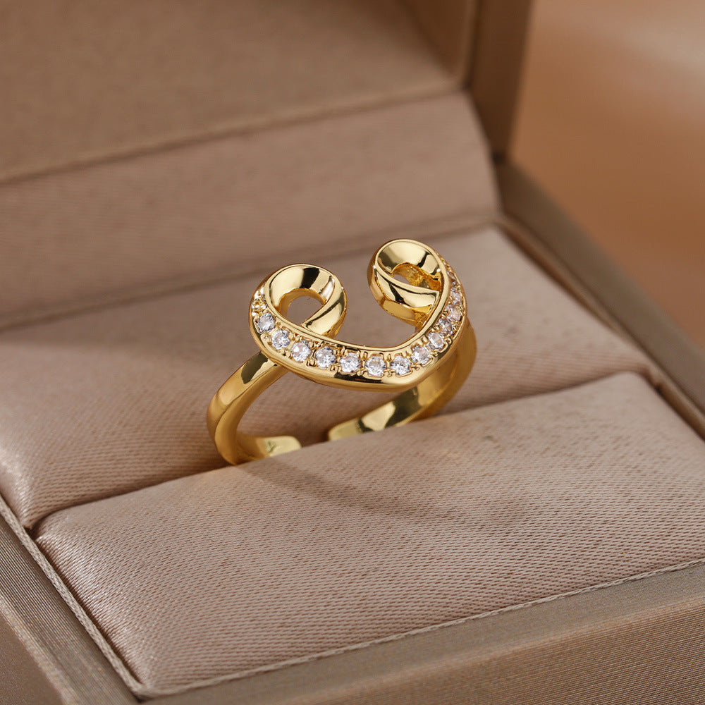 Geometric Heart-Shaped Zircon Open Ring for Women