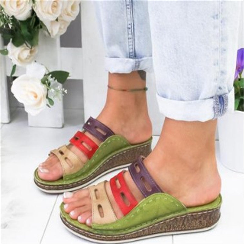 Color Block Wedge Heel Platform Shoes for Women
