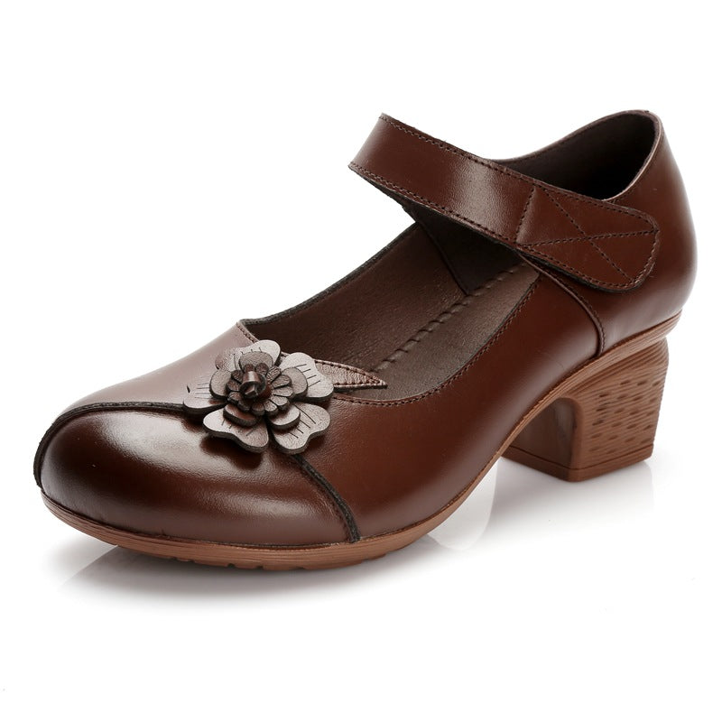 Genuine Leather Vintage Mary Jane Shoes for Women