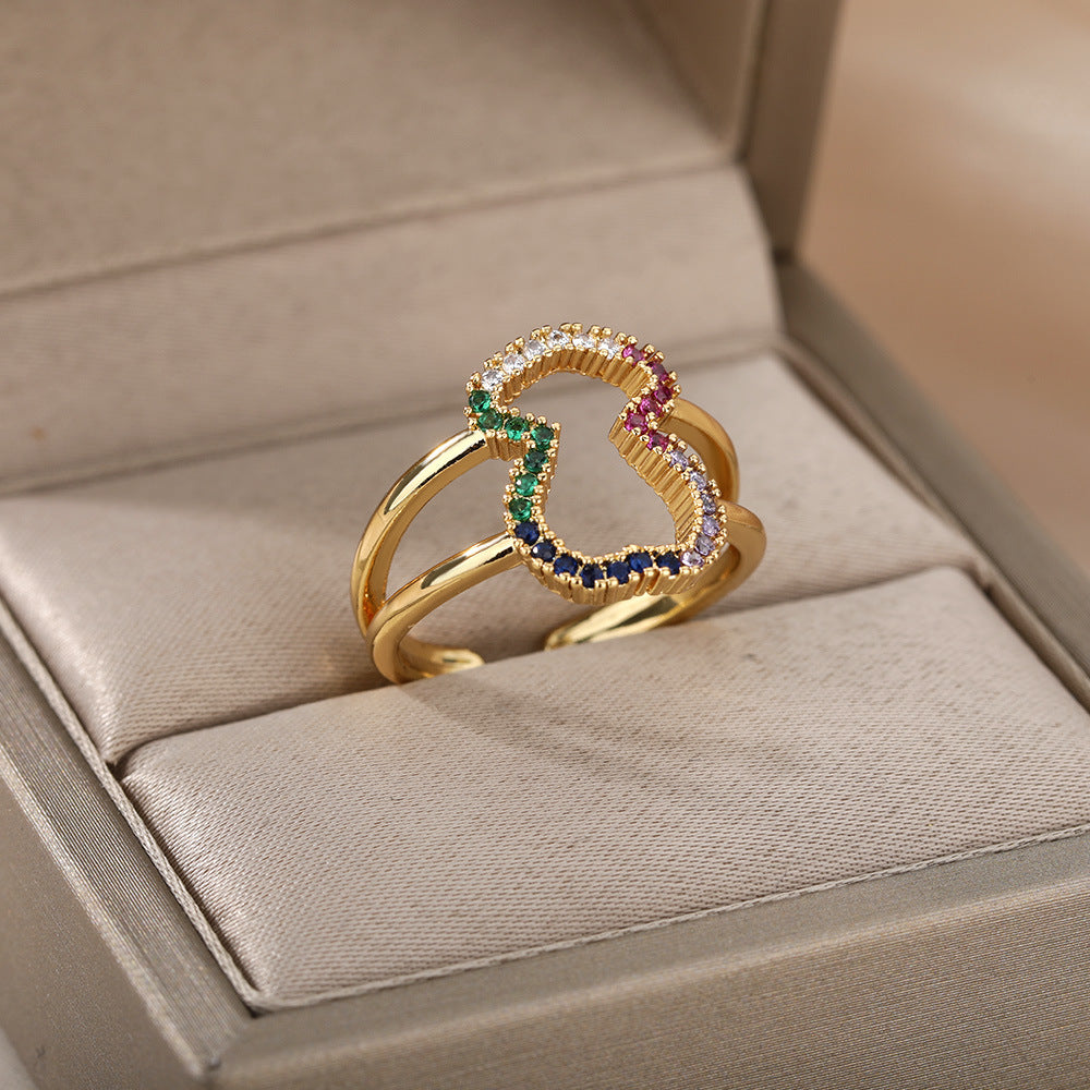 Geometric Heart-Shaped Zircon Open Ring for Women