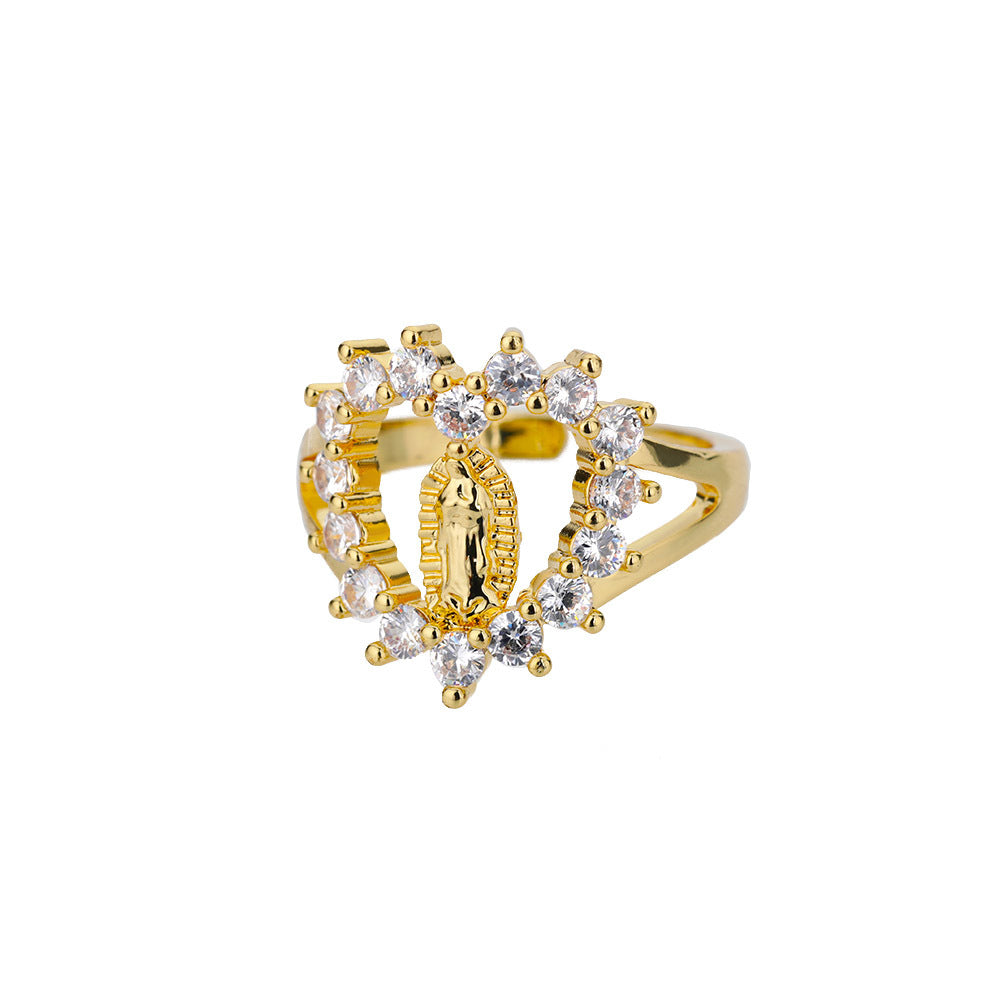 Geometric Heart-Shaped Zircon Open Ring for Women