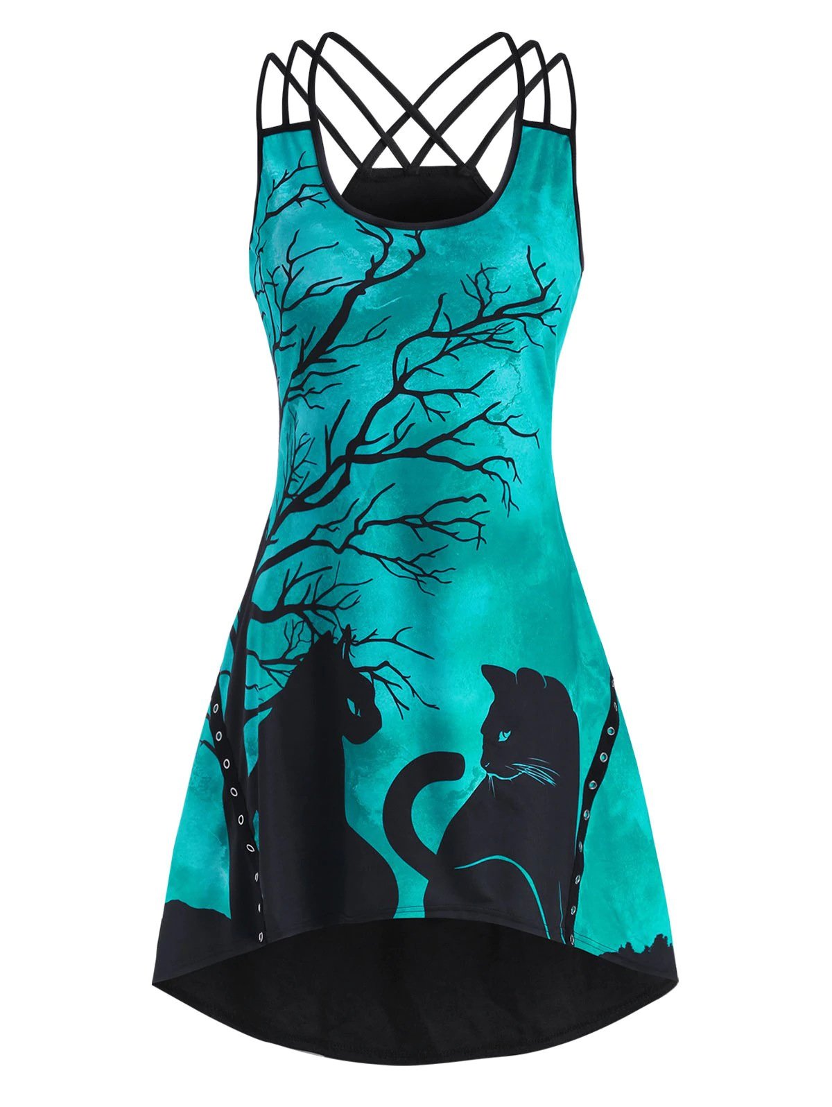 Halloween Black Cat Print Sleeveless Dress