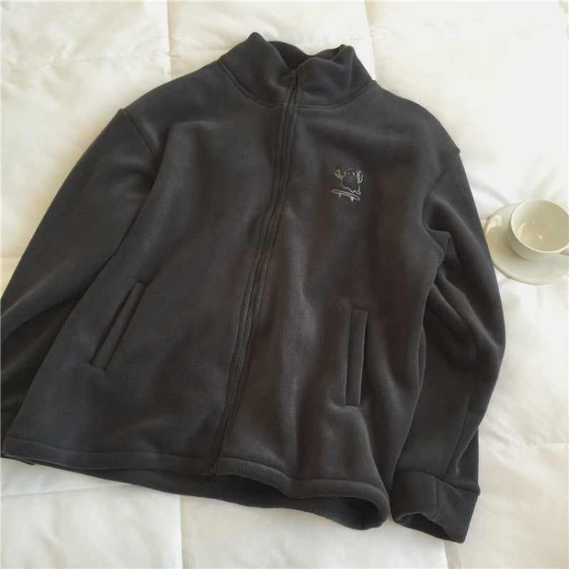 Embroidered Turtleneck Zipper Sweatshirt Cardigan for Women
