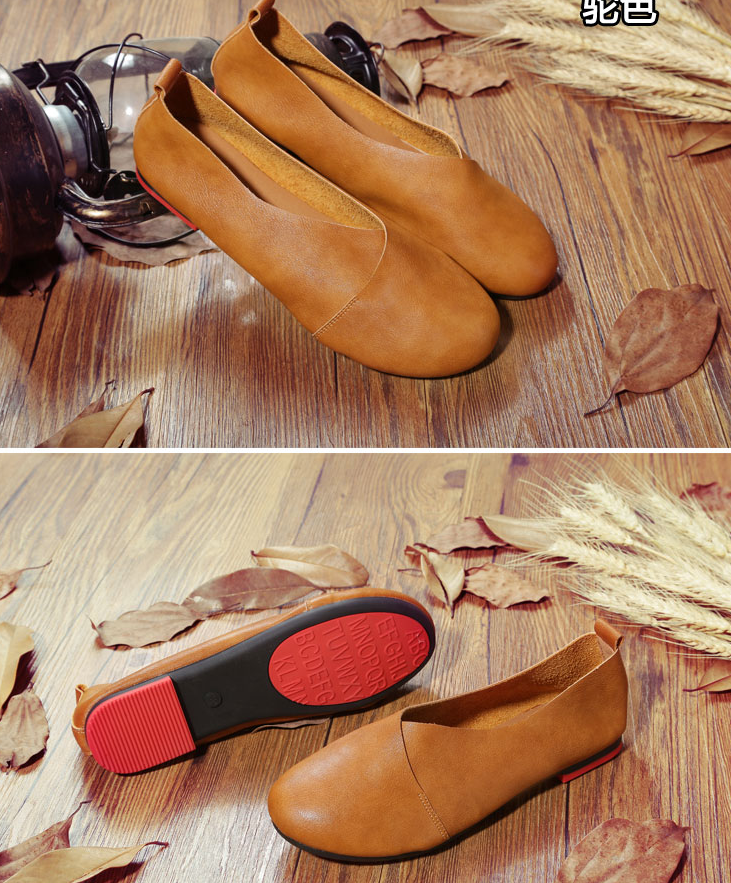 Flat Round Toe Soft Leather Shoes for Women