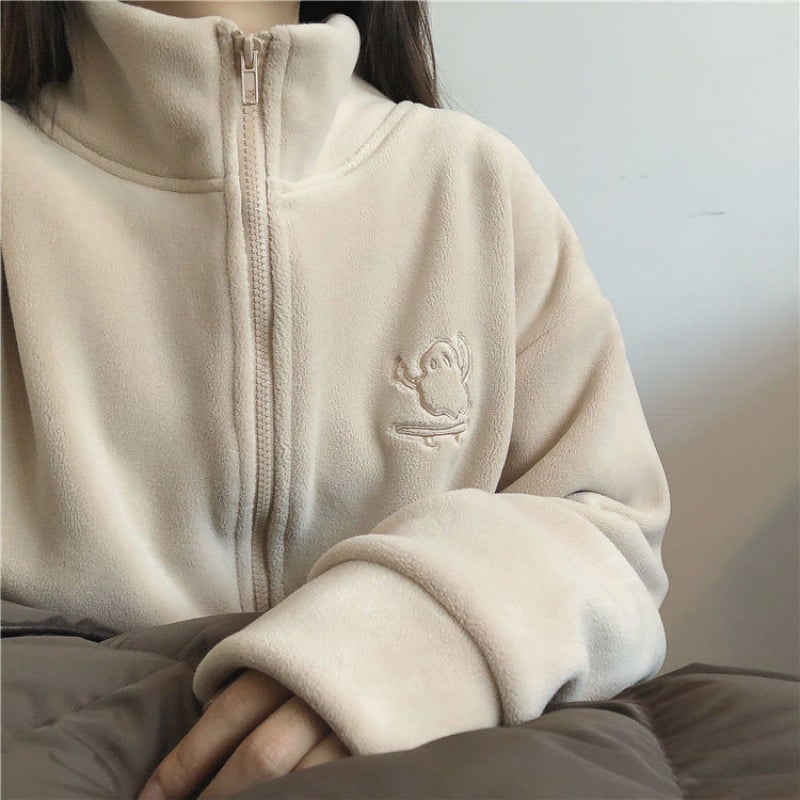 Embroidered Turtleneck Zipper Sweatshirt Cardigan for Women