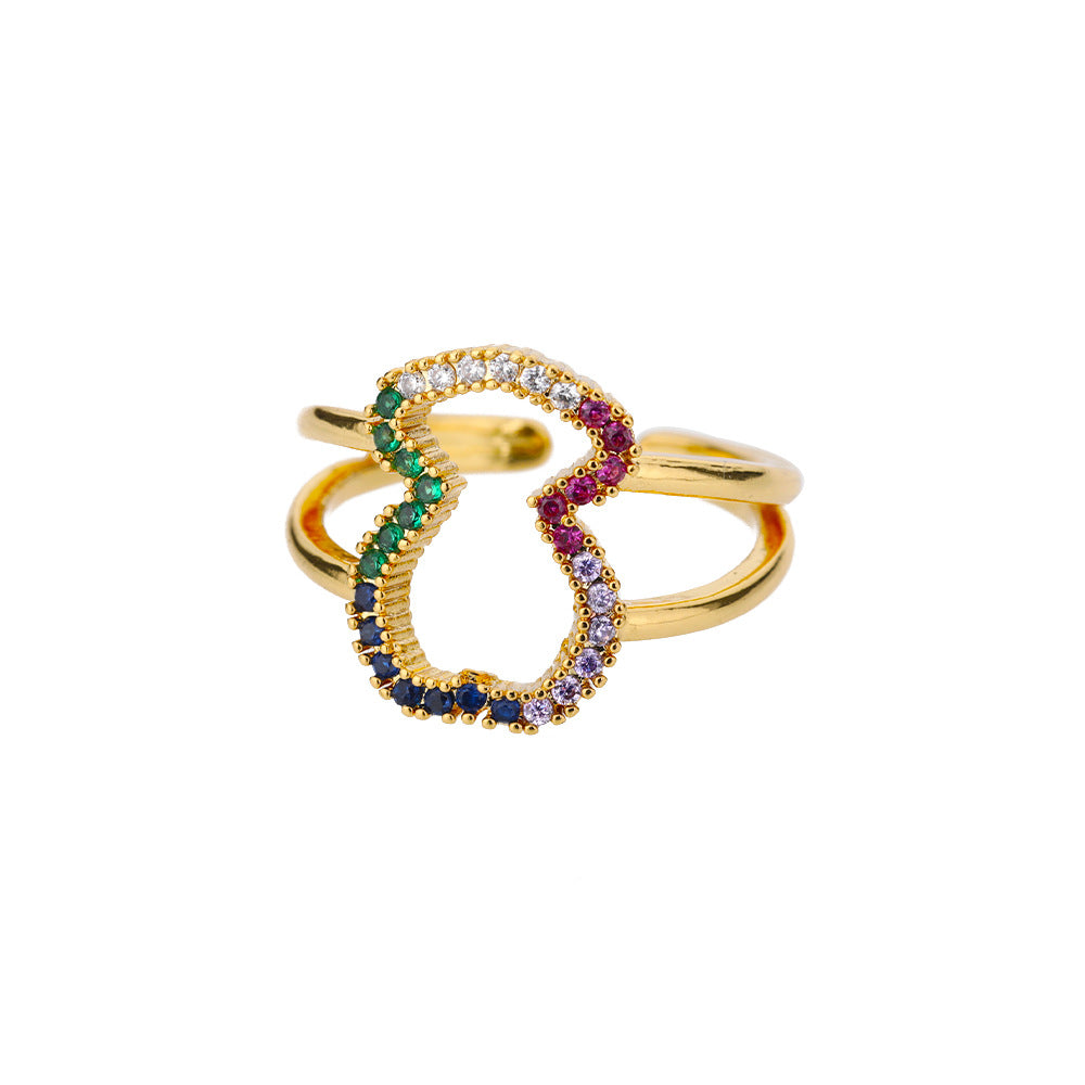 Geometric Heart-Shaped Zircon Open Ring for Women