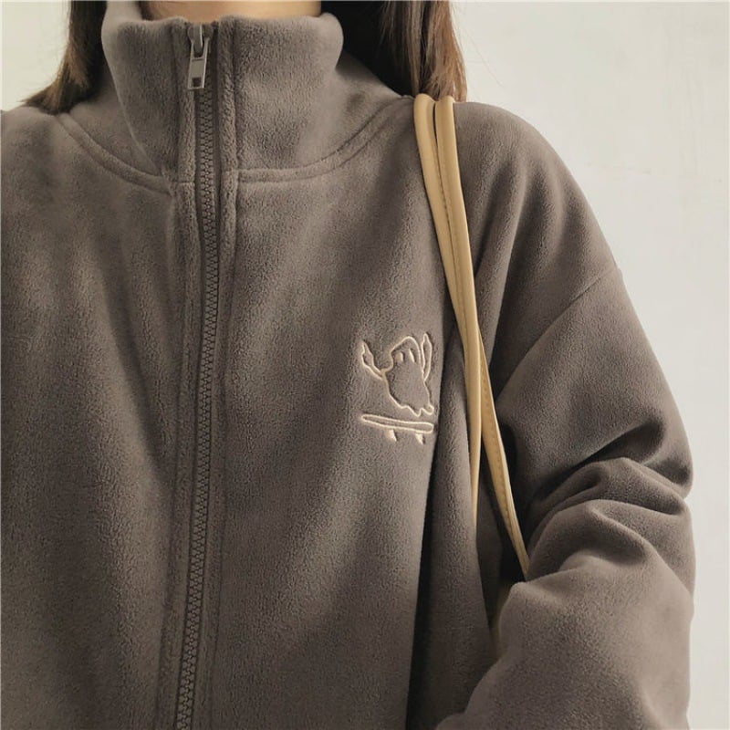 Embroidered Turtleneck Zipper Sweatshirt Cardigan for Women