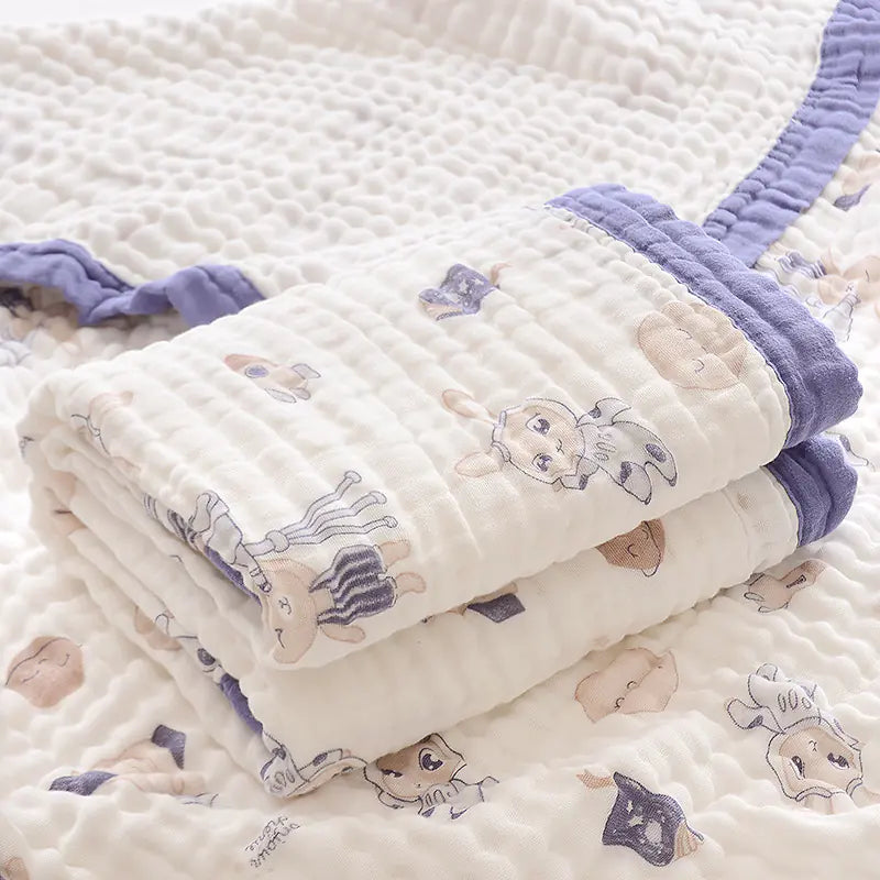 Fluffy Muslin Cotton Baby Blankets with Kids Print