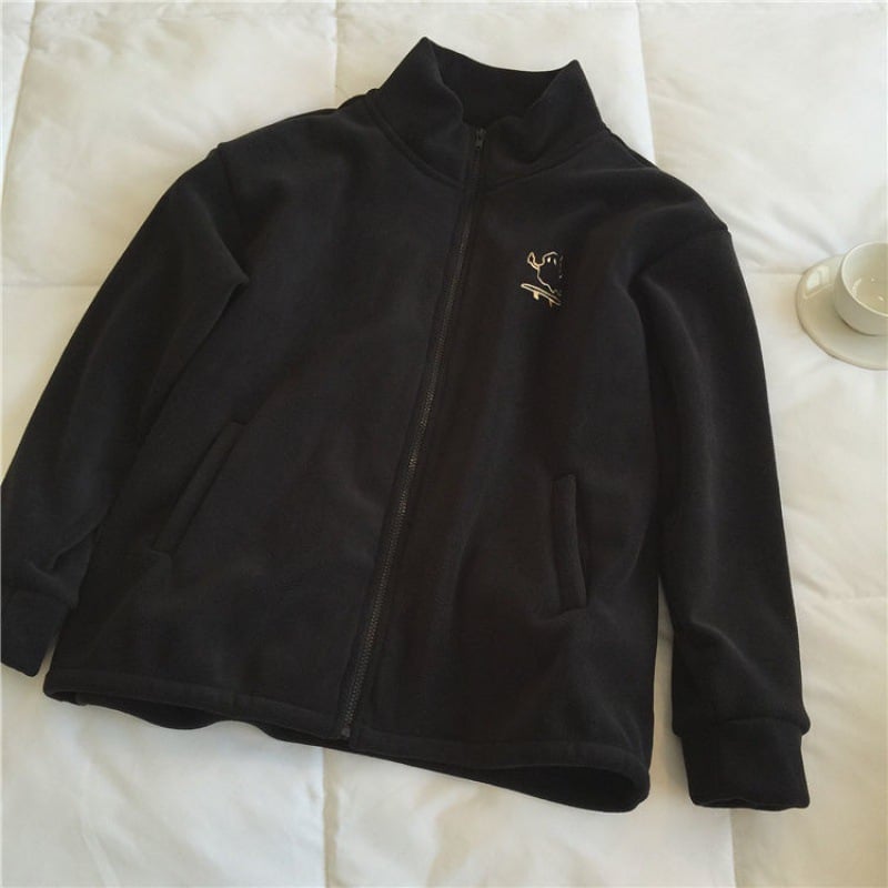 Embroidered Turtleneck Zipper Sweatshirt Cardigan for Women