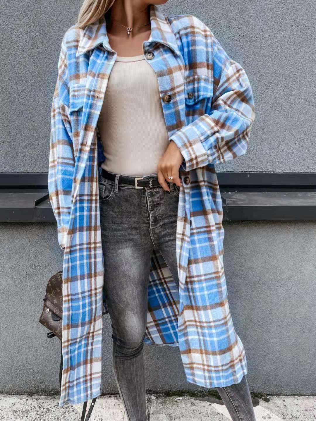 Women's Lengthened Plaid Shirt Jacket - New Style